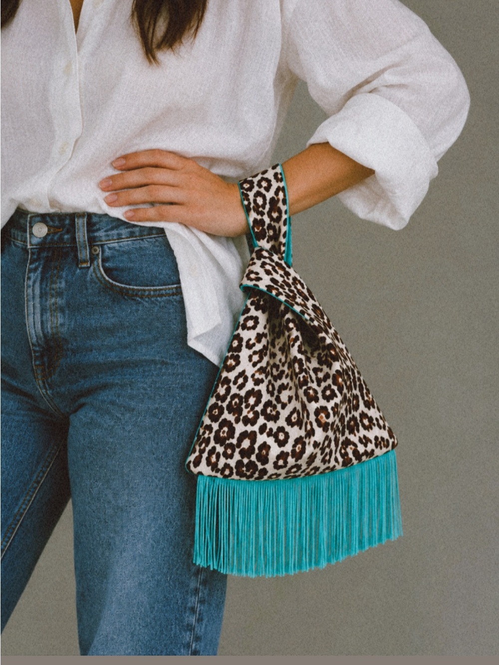 Japanese tote bag- Leopard Print Fringe Bag